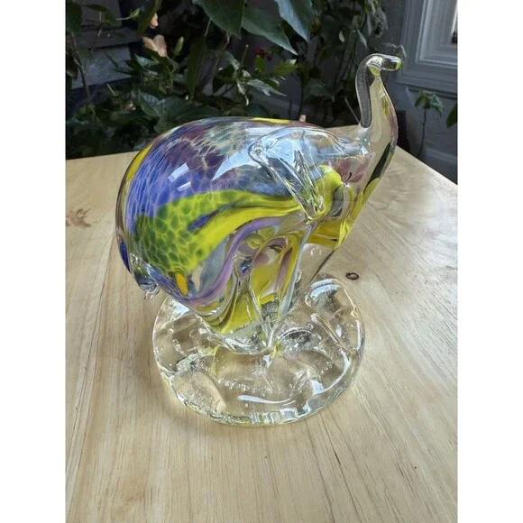 Hand Blown Art Glass Elephant Figurine Paperweight Signed By Artist - Picture 10 of 12